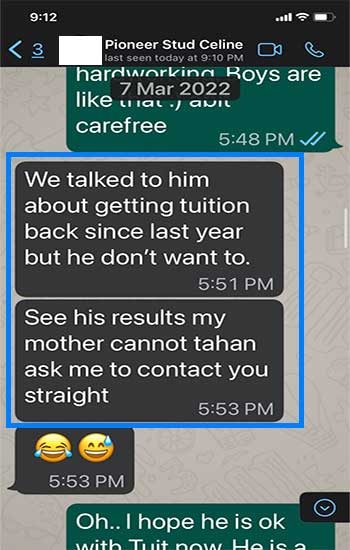 Screenshot of a message about Celine's brother joining