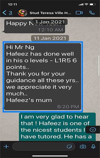 Screenshot of a thank-you message from Hafeez's mother