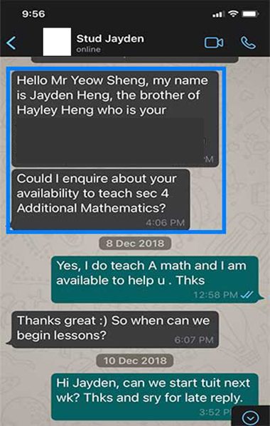 Screenshot of a message about Jayden Heng
