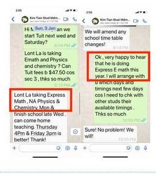 Screenshot arranging Express Math and NA Science tuition