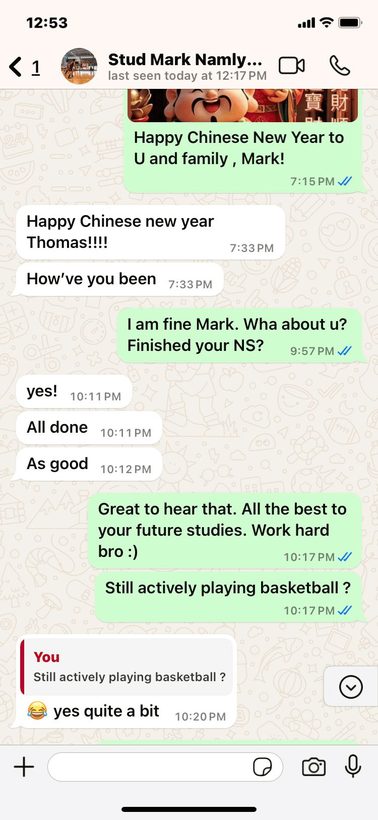 Screenshot of an enquiry from Mark's family
