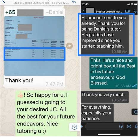 Screenshot of a thank-you message about getting into his chosen JC