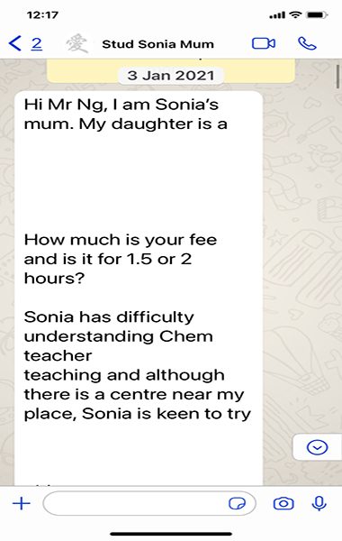Screenshot of a message from Sonia's mother